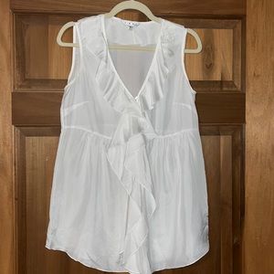 CAbi, white blouse with ruffle, size S